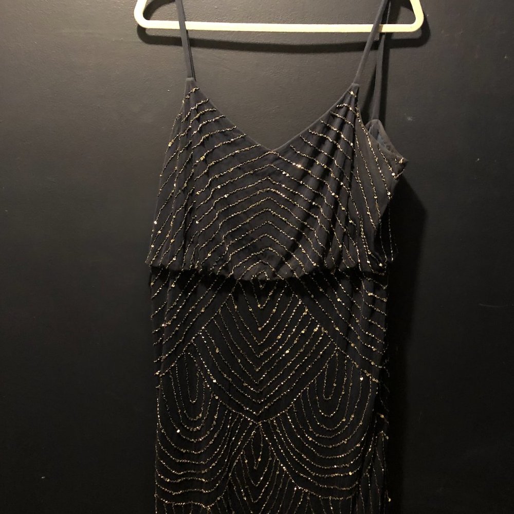 Adriana Papell Sequin Gown or Bridesmaid Dress in Navy